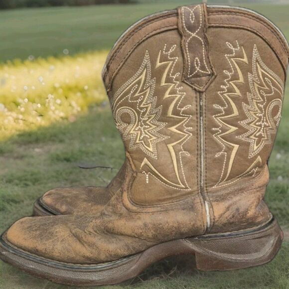 DURANGO KIDS BROWN LEATHER WESTERN COWBOY BOOTS  BIG KIDS SIZE 2.5M - Picture 1 of 6